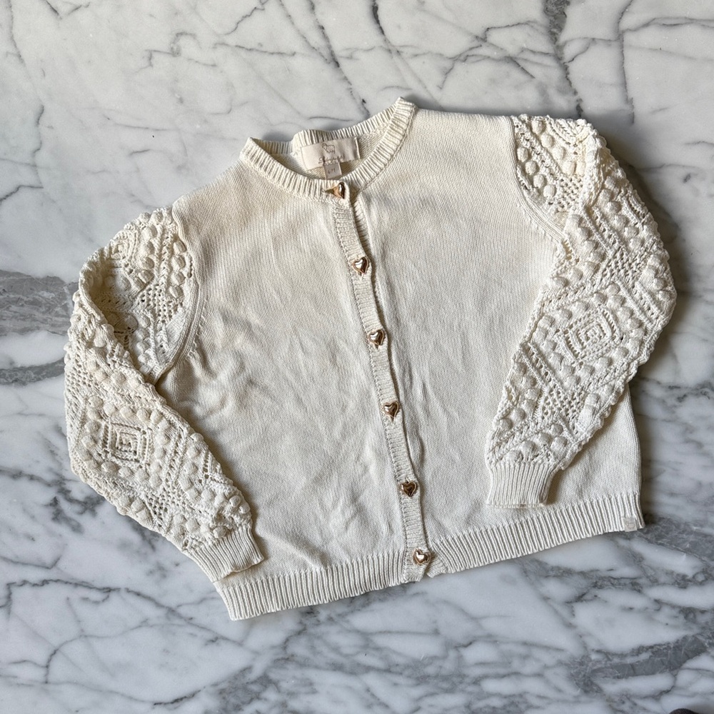 100% Cotton LRDM Petits Cream Cardigan Sweater Size 6-7